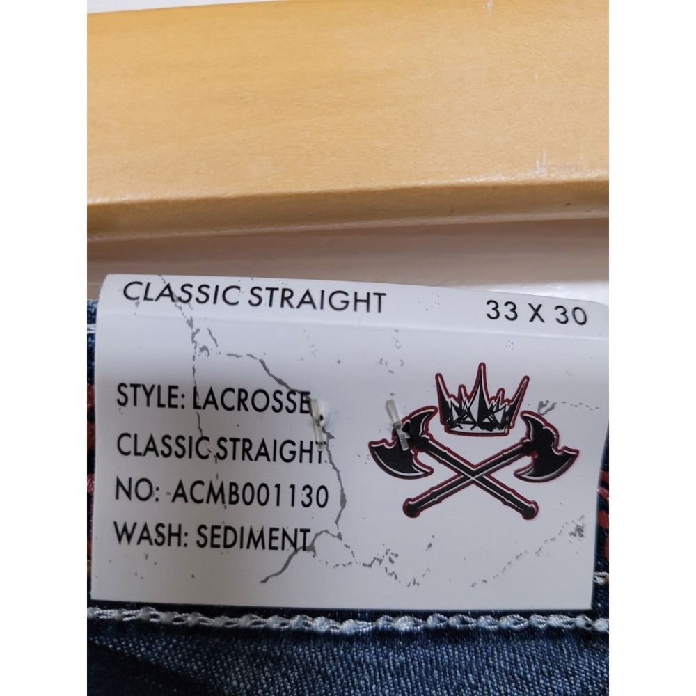 Axe Crown Classic Mens Jeans Embroidered Pockets Straight Sediment Wash 33 x 30 - Picture 6 of 8